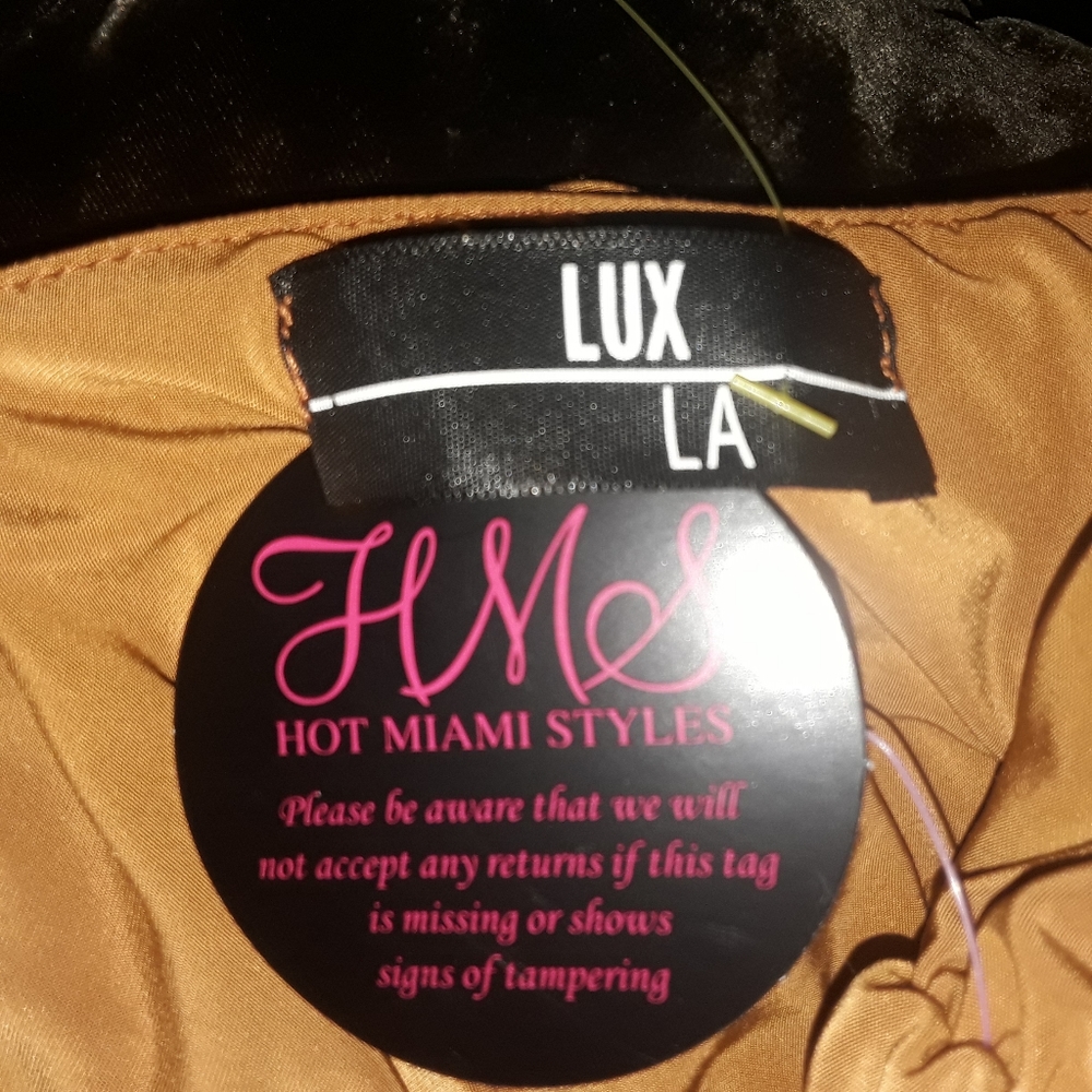 LUX LA RUCHED TOFFEE BACKLESS DRESS Sz M/ L - Picture 6 of 6